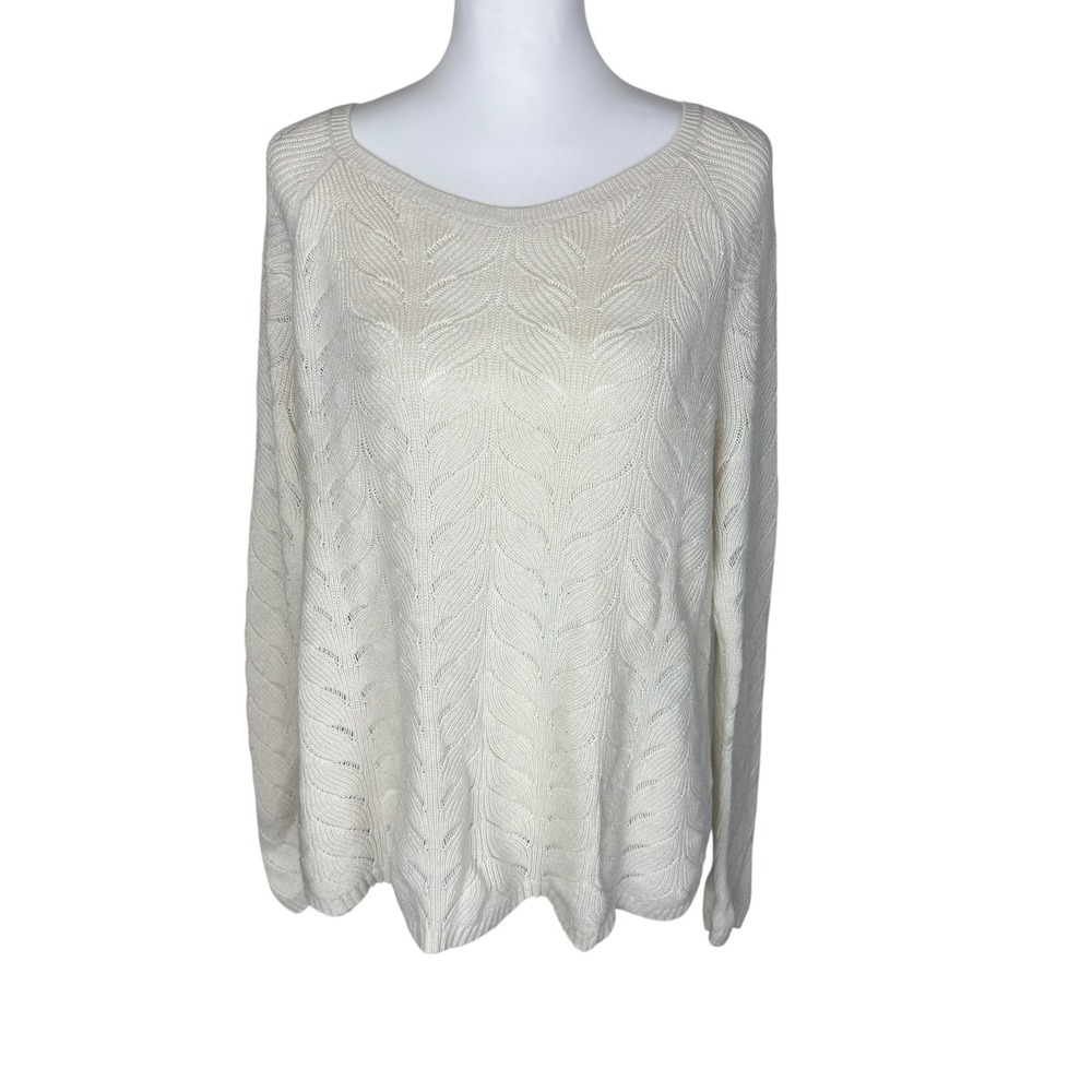 Banana‎ Republic Cream Cable Knit Leaf Pattern Sweater Size XL Cotton Wool
